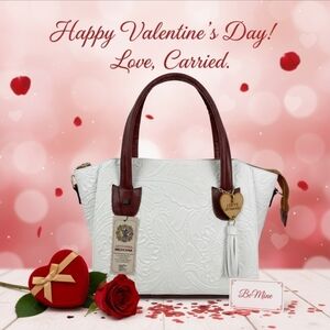 White & Brown Embossed Tooled Artisan LEATHER Bag Purse Bolsa Mexicana Artesanal